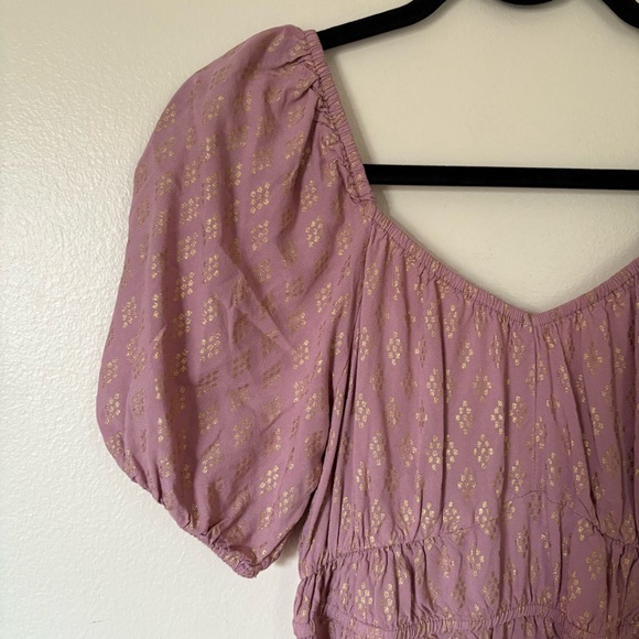 Zudio | Mauve/Gold Smocked Puff Sleeve Dress | Size Medium - Picture 3 of 11